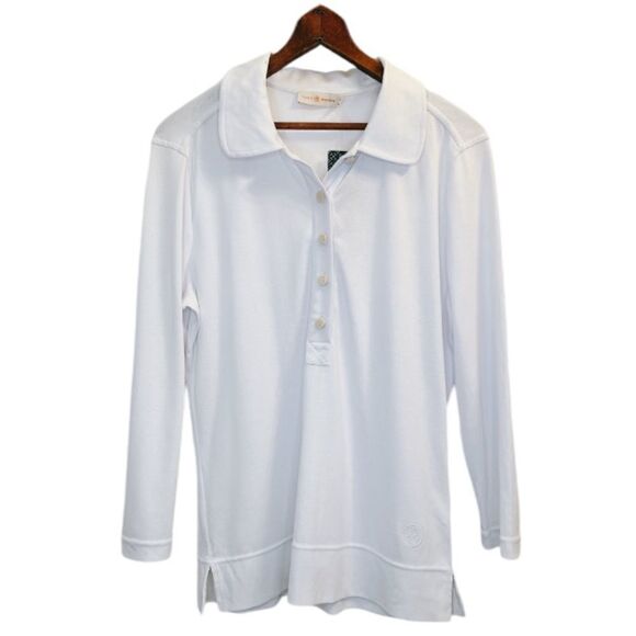 TORY BURCH White Long Sleeve Polo Shirt NWT - Picture 2 of 13